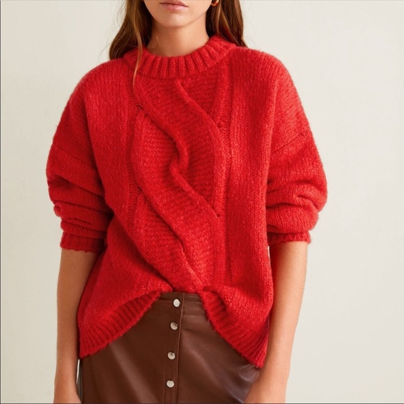 cable knit red sweater